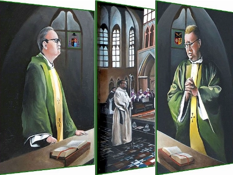 Pastoor Vismans op schilderij vereeuwigd